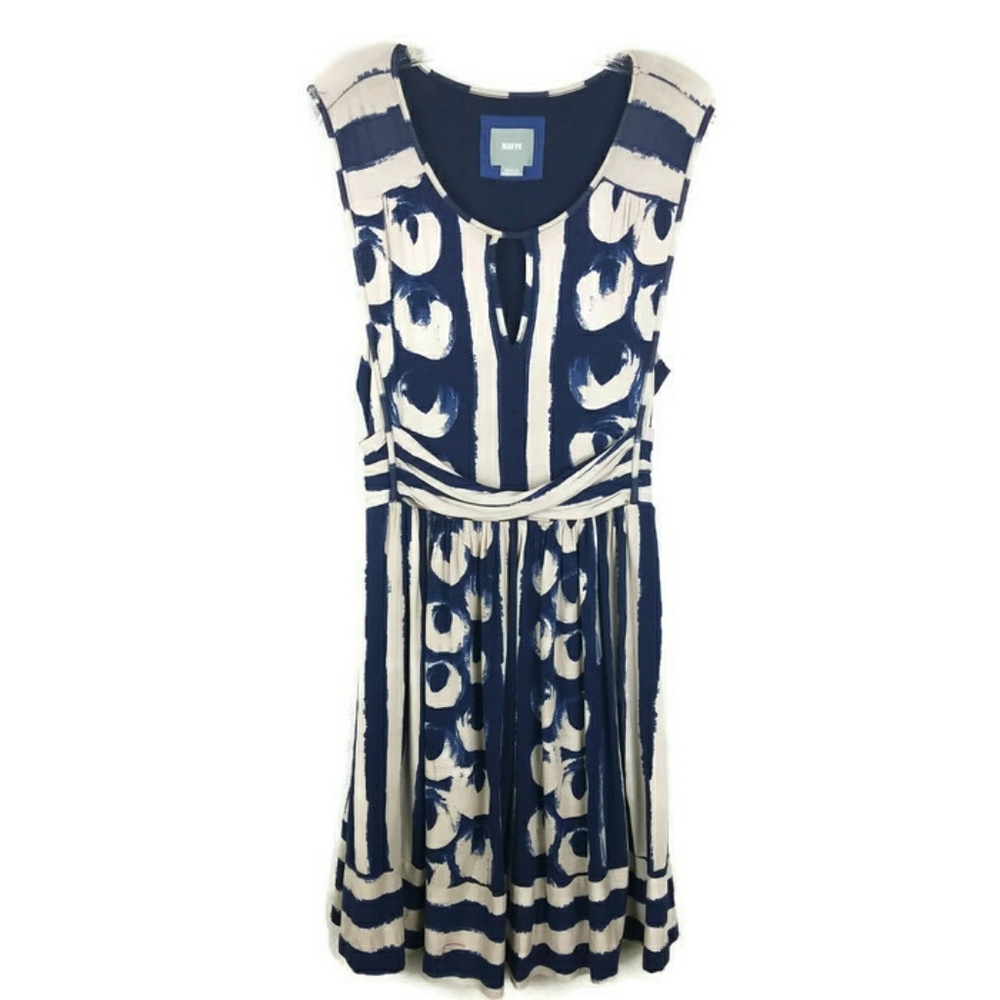 Anthropologie Sennebec Dress by Maeve Navy White Size Medium. - Picture 4 of 8